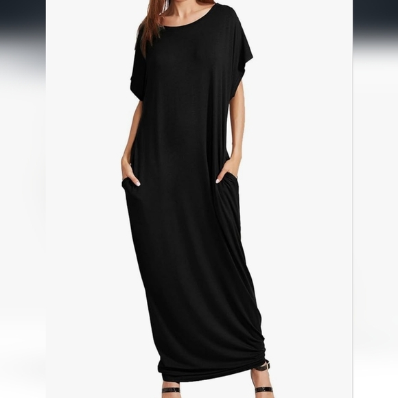 Elegant Oversized Black Maxi Dress With Pockets NWT - Picture 1 of 16